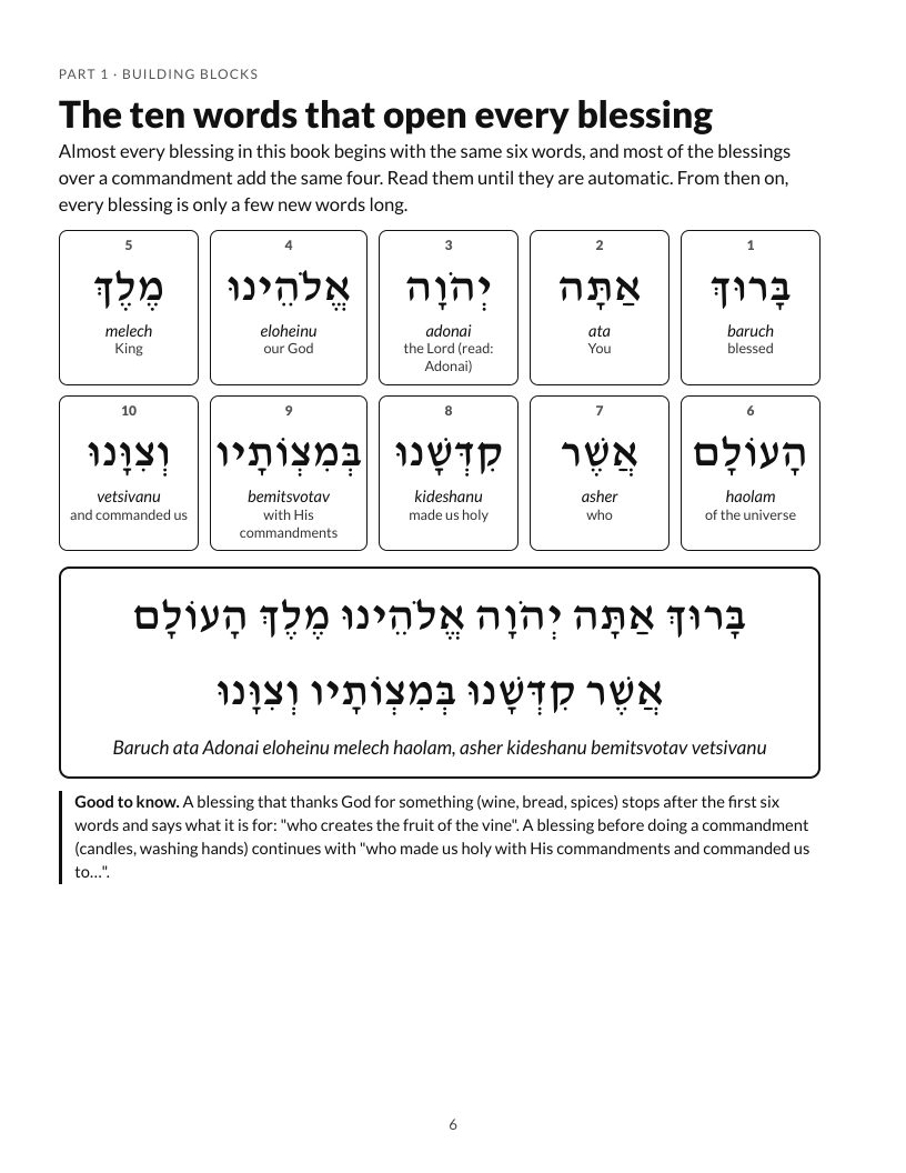 Shabbat Blessings Reading Workbook, sample page